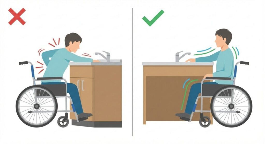 正面からのアプローチが叶える安定した調理動作