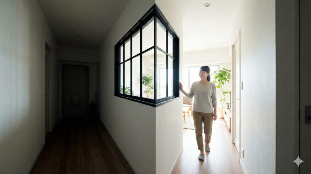 マンションの廊下に光が届きにくい構造的理由と室内窓の効果