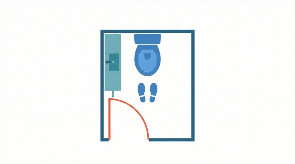 ドアの開閉軌道と便器前の立ち位置をmmで測る