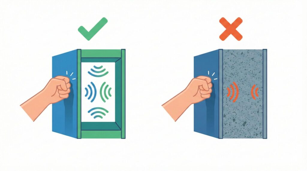 叩いて確認する壁の音と厚みの違い