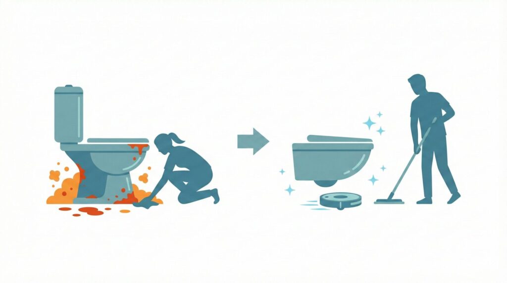 掃除の死角をなくすLIXILフロートトイレの清掃メリット