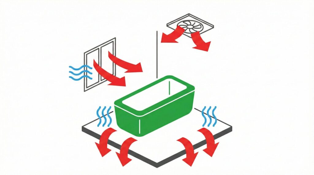 浴室の窓や外壁の断熱性能が浴槽の温度低下に与える影響