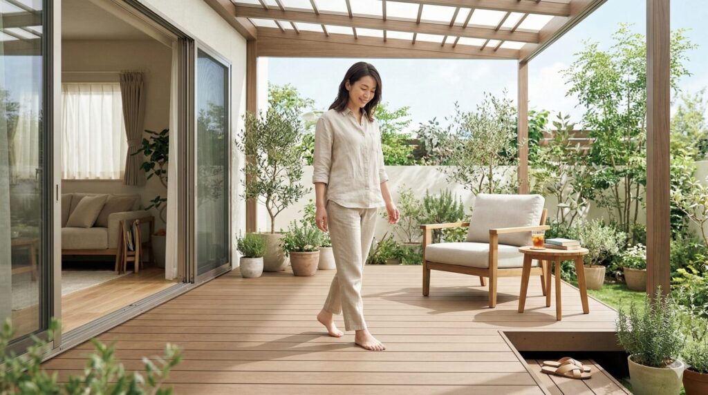 夏の人工木ウッドデッキは本当に素足で歩けるのか現場視点での体感差