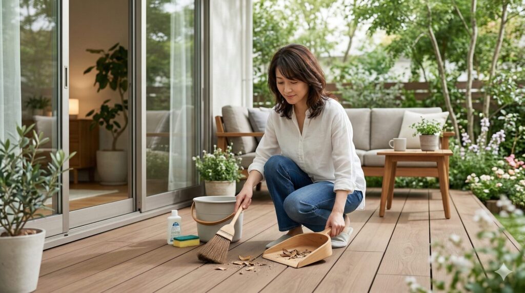 人工木ウッドデッキの耐久性と美観を保つメーカー推奨メンテナンス