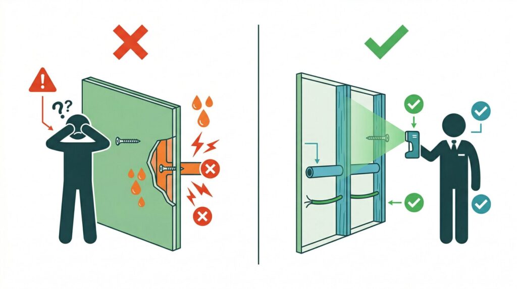 隠れた配管や配線への損傷を防ぐ