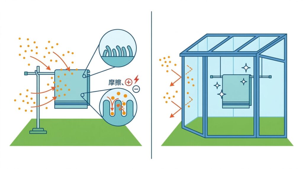 花粉や黄砂の付着を抑えやすい囲い構造の特徴