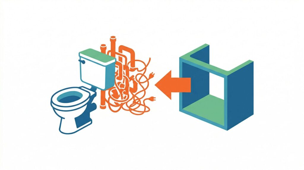 タンクや配管を隠して空間を整えるキャビネット一体型の仕組み