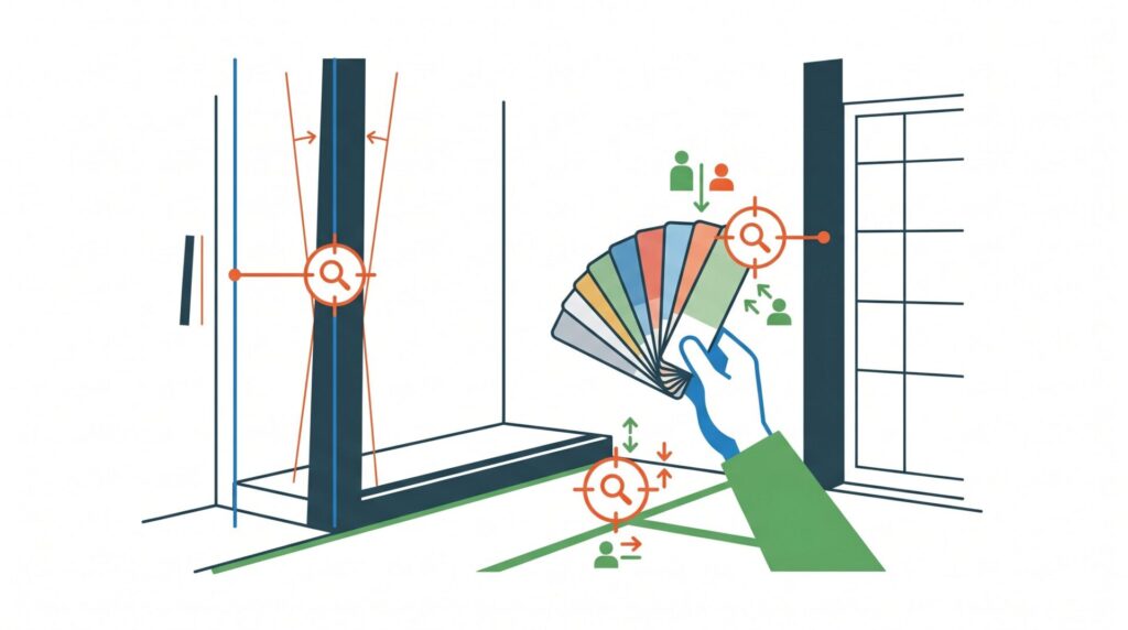 既存の枠や柱に合わせたきれいな仕上がりには現地確認が欠かせない