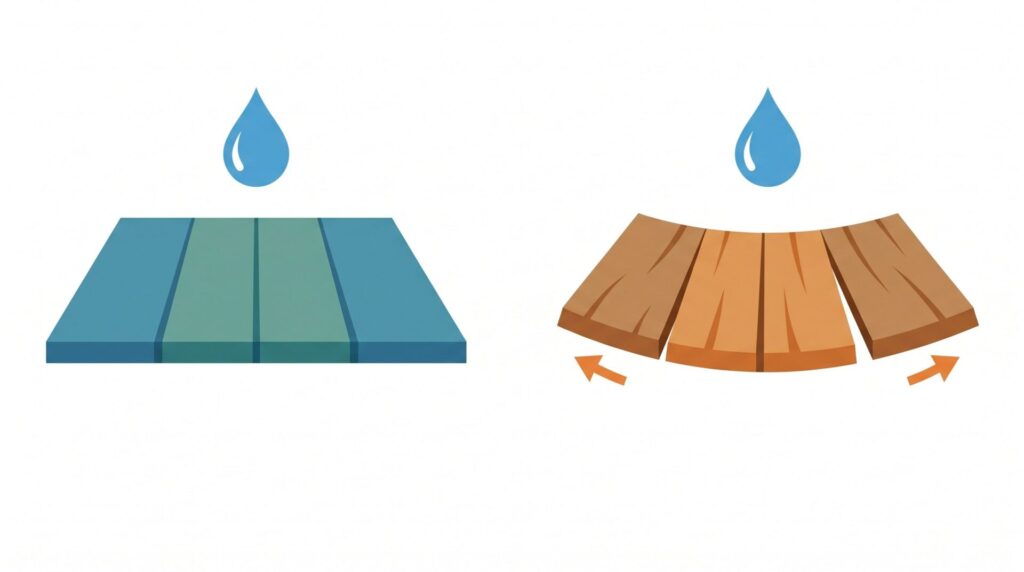 天然木とシート床材で異なる変形や収縮の考え方