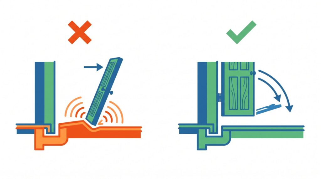 床の厚みによりドアが開かなくなるリス