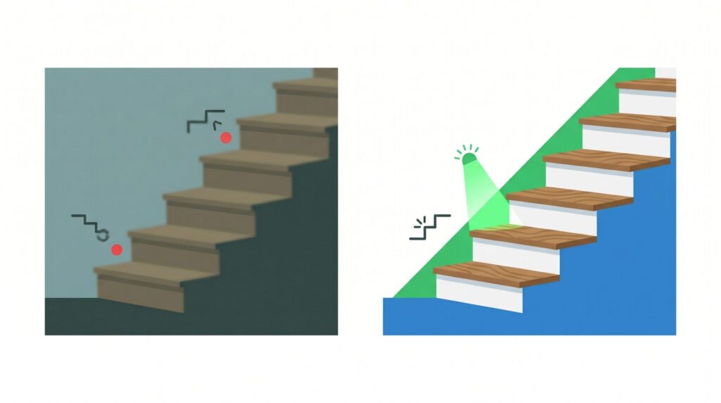 蹴込み板の色で階段まわりを明るく見せる考え方