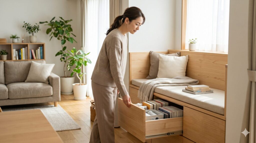 リビング収納が足りない家で座れる収納が役立つ理由