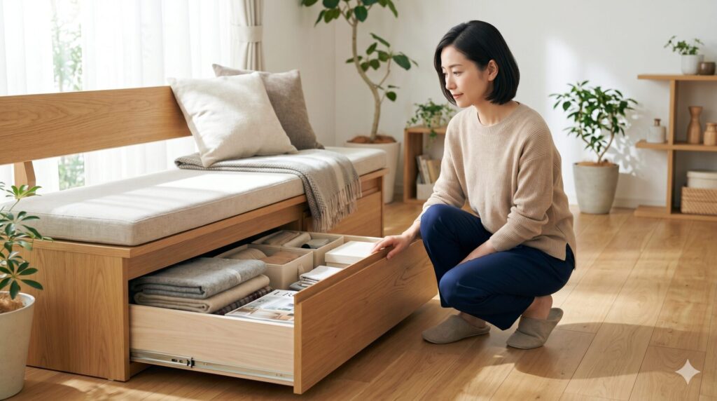 座面下の引き出しに収納しやすい物と向かない物