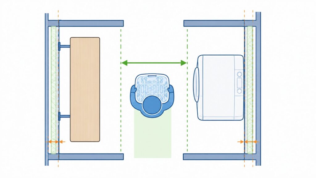 部屋の有効幅から設置後の通路幅を確認する考え方